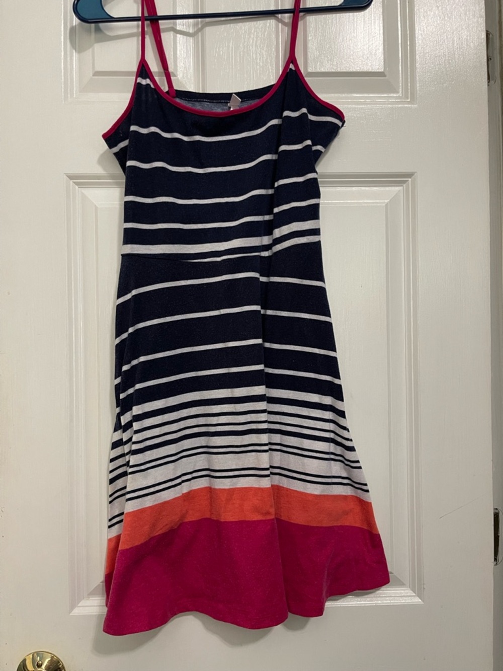 Xhilaration Navy & White Stripe Sundress with Pink & Orange Hem